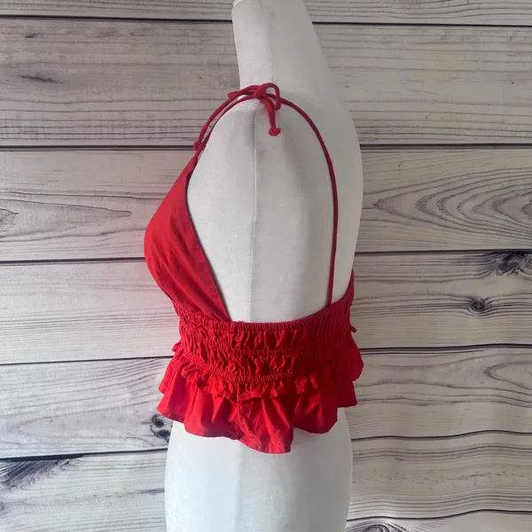 Sim & Sam Red-Orange V Neck Tie Shoulder Crop Top - Image 5