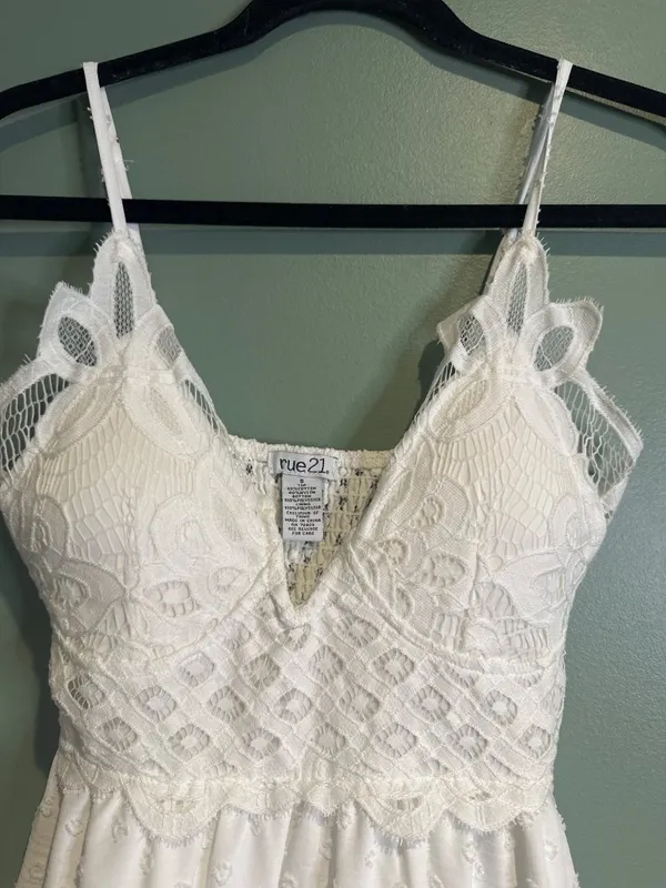 New Rue21 White Lace Mini Dress Womens S Coquette Cottagecore Ruffle Slip Dress - Image 3