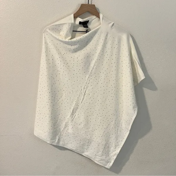Rachel Zoe White Rhinestone‎ Embellished Poncho Soft Cozy Knit Topper One Size - Image 7
