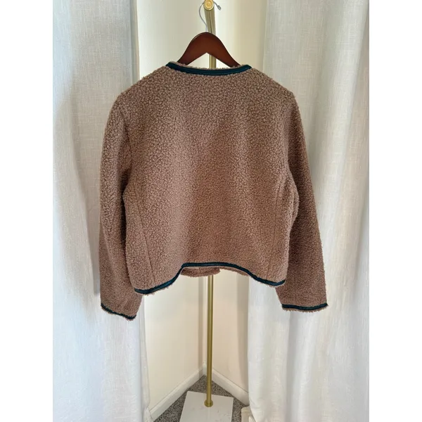J. Crew Sherpa Lady Barn Jacket Women's Brown Collarless Long Sleeve Boho - Image 2