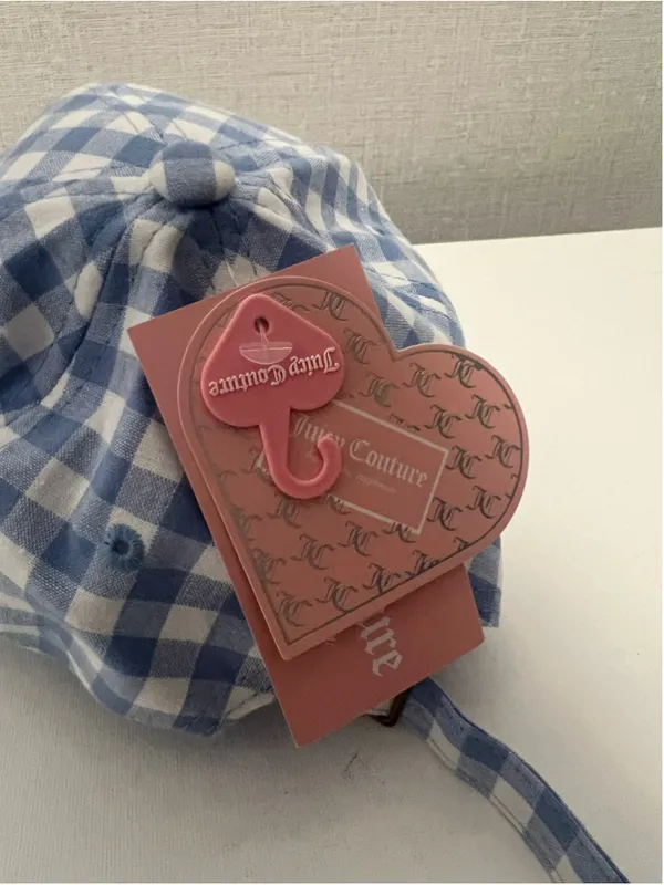 NWT Juicy Couture Baby Blue Gingham Boy Baseball Cap Couquette Y2K With Pin - Image 3