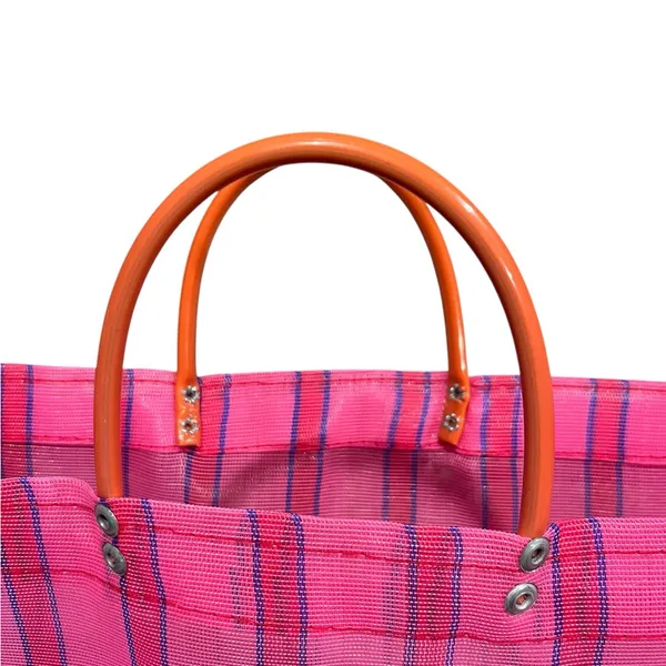 NWOT Consuela Fiesta Pink Striped Shopping Tote Mesh Bag - Image 4