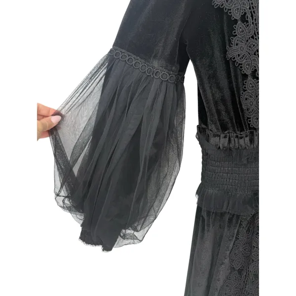TOV Los Angeles Black Velvet Lace Maxi Dress Size 38 US 6 Small Witchy Victorian - Image 6