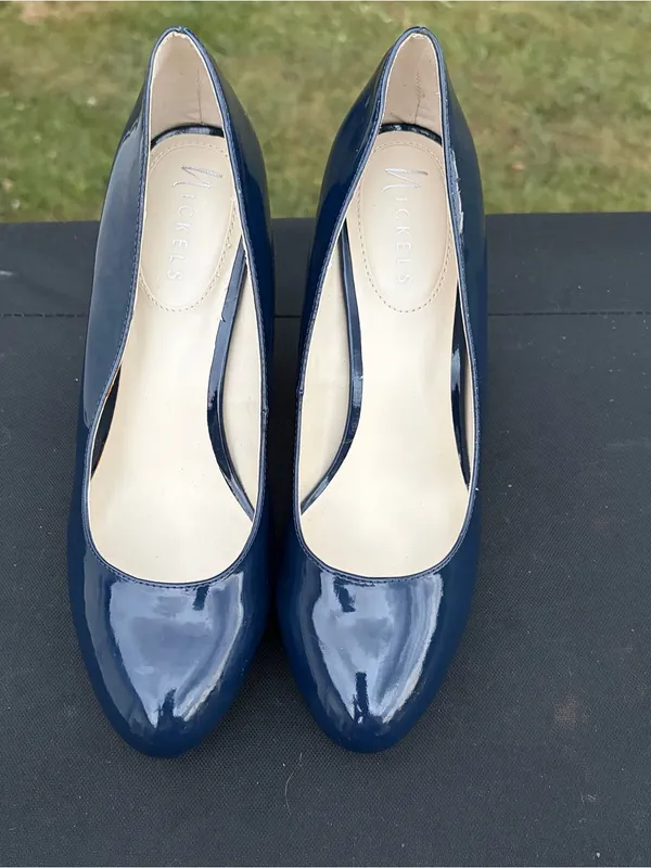 Nickels Navy Blue Patent Leather "Denny" Platform Pump Heels Size 7.5M - Image 2
