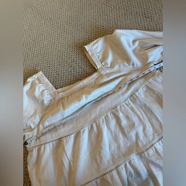 Old Navy Women Square Neck Longsleeve Cream Top Size Large Tiered Cotton Fall - Image 7