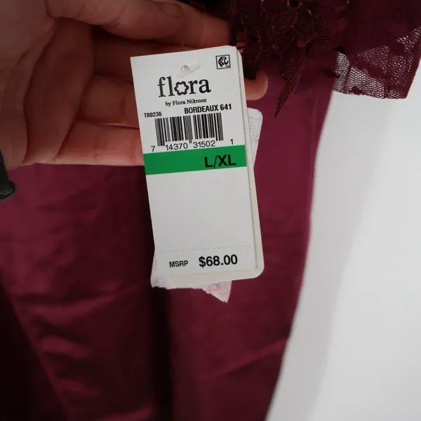 Flora By Flora Nikrooz Robe Women Large/XL Bordeaux Satin Venise Trim open Front - Image 6
