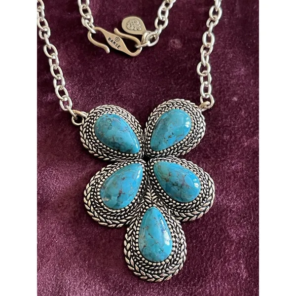 Barse Cactus Flower Turquoise Cluster Pendant Necklace and earrings - Image 2