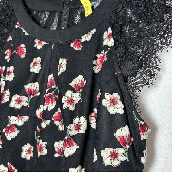Miss Me Floral Dress M Black Lace Lacy Sleeves A Line Lined - Image 2
