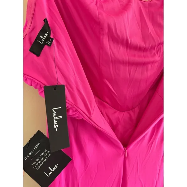 Lulus Epitome of Allure Hot Pink Mesh Strapless Ruched Maxi Dress Size Medium - Image 5