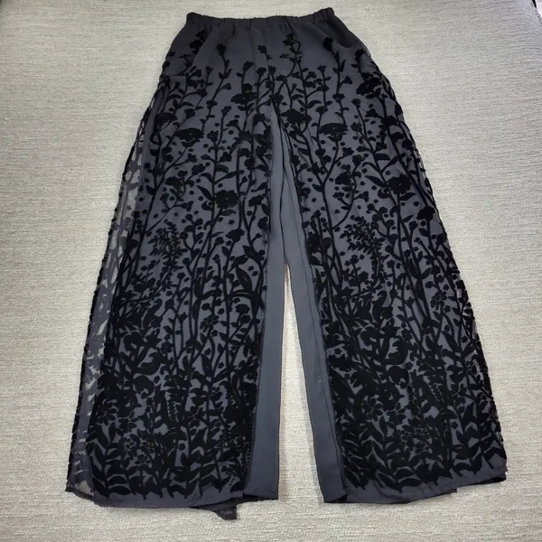 VTG Ronni Nicole Velvet Burnout Wide Leg Pants M Black Sheer Holiday Party - Image 3