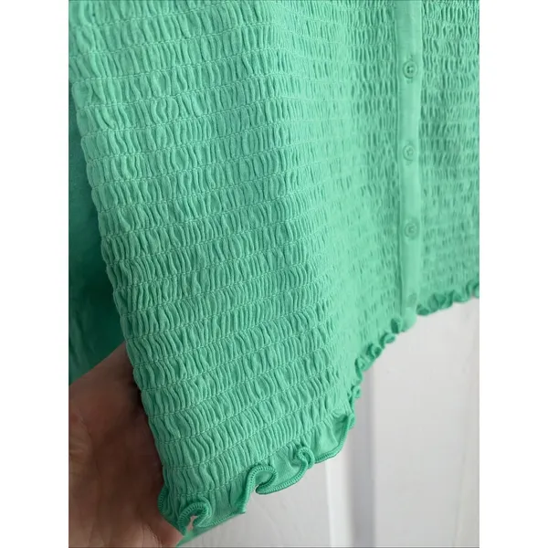 Gap Smocked Button Front Top Womens Size L Tall Green Puff Sleeve Cotton Modal - Image 2