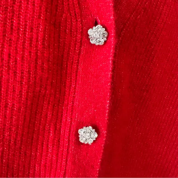 NWOT LOFT Rhinestone Buttons Relaxed‎ Fit Knit Cardigan Sweater Red Small - Image 7