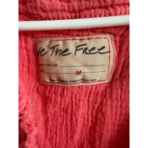 We The Free People Coral Pink Gauze Cotton Henley Boho Top Medium 4240 - Image 3