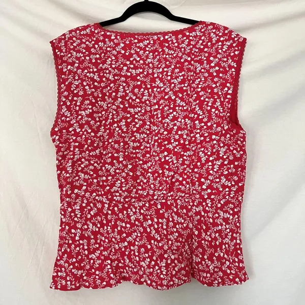 NWT Loft Floral Lace Trim Cap Sleeve Top Red white Size 12 / L - Image 6