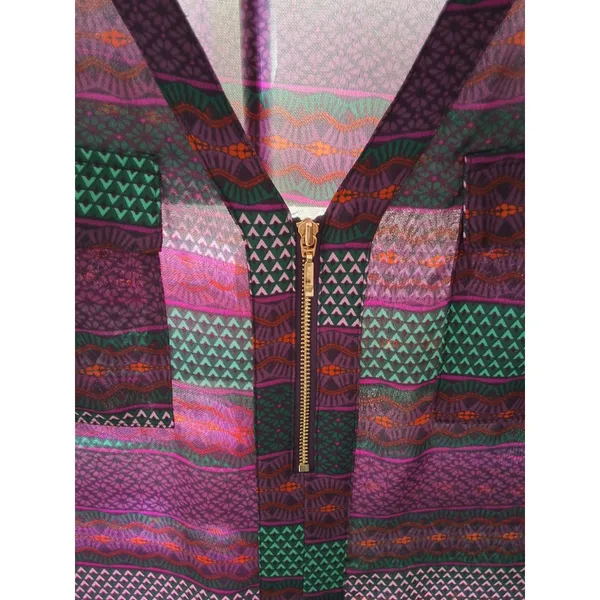 Candies Size XL Purple Multi Color Roll Tab Zip Front V-Neck Pocket Front Top - Image 3