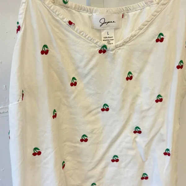 Japna White‎ Cherry Embroidered Rayon Camisole Tank Top Women Large Adjustable - Image 3
