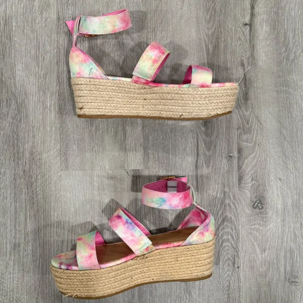 BAMBOO Multicolor Tie-Dye Wedge Sandals - Image 6