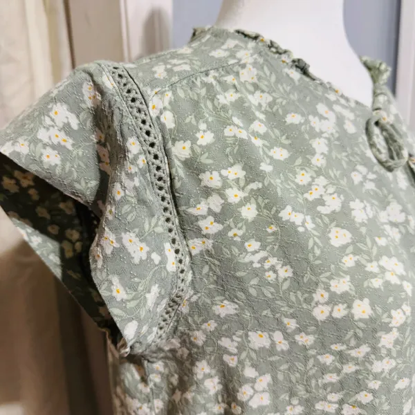 Buffalo David Bitton‎ Floral Print Tie Neck Flutter Sleeve Blouse Top Womens S - Image 3