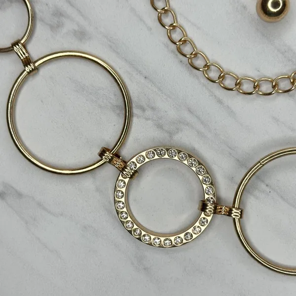 Rhinestone Gold Tone Circle Chain Link Belt OS ✨ - Image 6