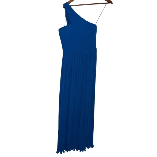 AMUR Skye One Shoulder Pleated Chiffon Gown Poseidon Blue Size 4 NWOT - Image 4