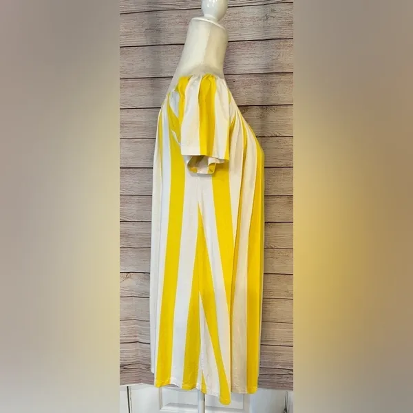 ASOS Yellow and White Striped Short Sleeve Relaxed Fit Midi Dress size 4 - Image 3