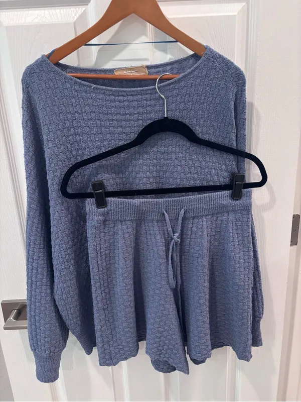 Free People Free-est Rowan Sweater Short Set in Blue Suede XS - Image 5