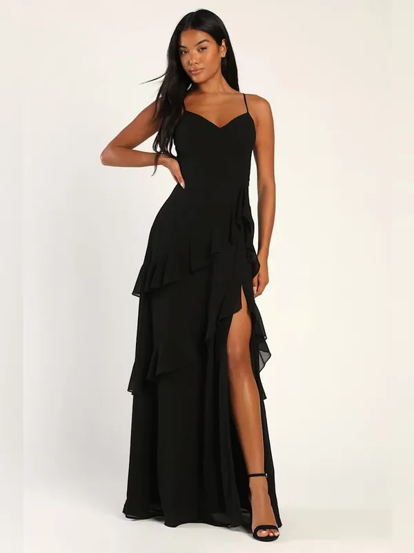 LULU’S Blessed with Beauty Black Ruffled Sleeveless Maxi Dress - Image 3