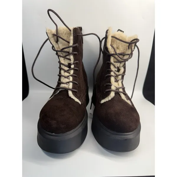 Steve Madden Jazmin faux fur-lined‎ suede lace-up side zip combat boots - Image 7