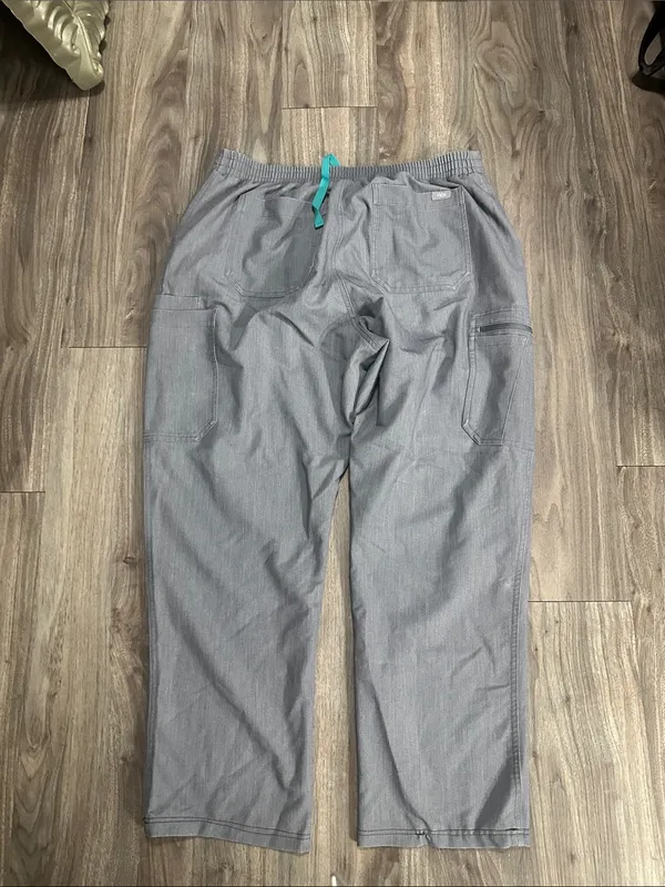 Figs Heather Gray Track Pants with Teal Drawstring - Image 10
