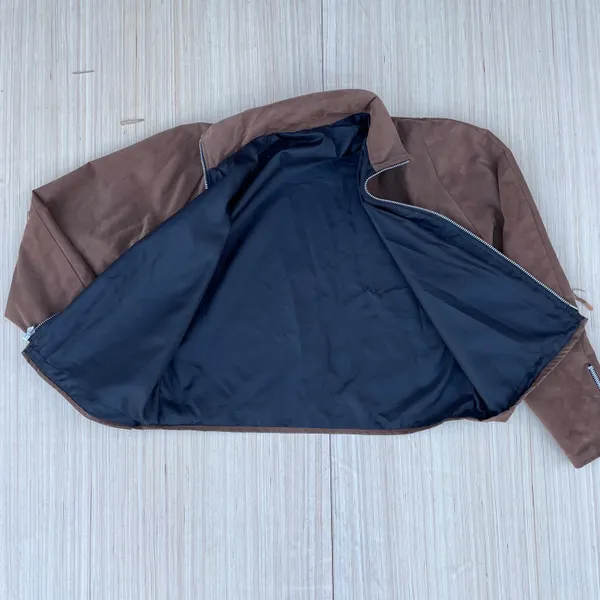 Caramel brown custom made microsuede feel women’s bomber jacket size M medium - Image 13