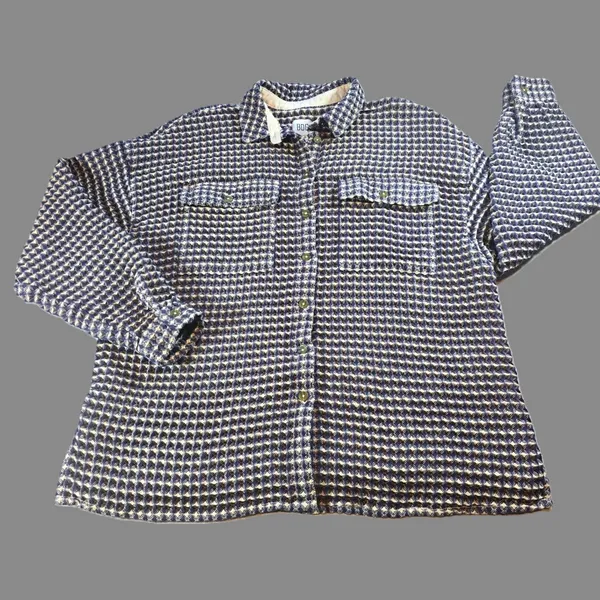 BDG Blue Beige Waffle Knit Oversized Button Down Shirt Sz SMALL Street Casual - Image 2
