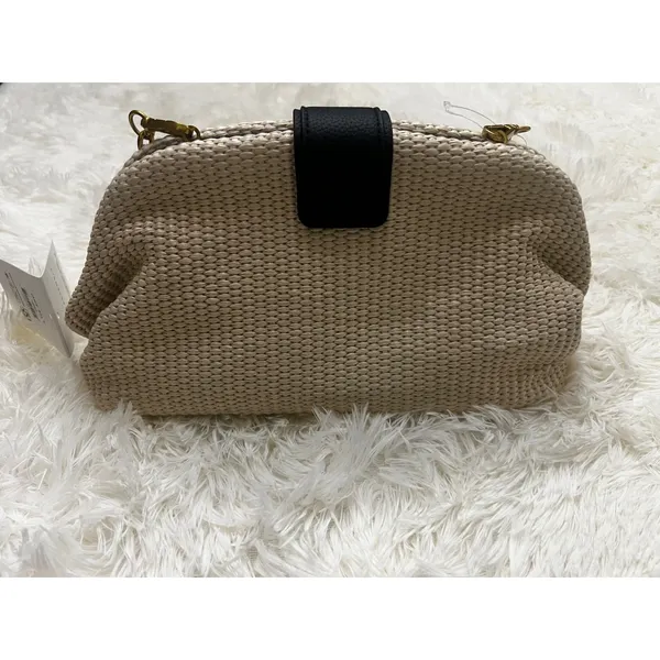 Free Assembly NWT Woven Raffia Clutch Shoulder Bag Cream Black Gold Hardware - Image 2