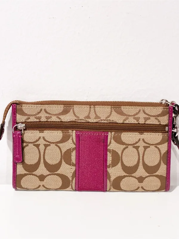 Coach Signature Zippy Wallet 48691B in Khaki/Fuchsia - Image 5