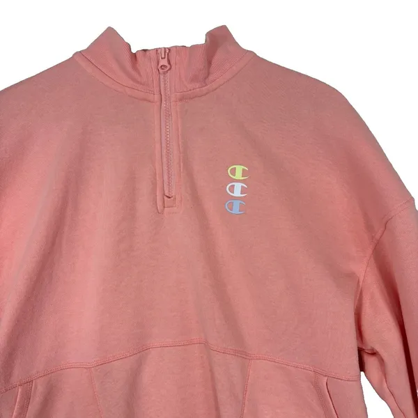 Champion Quarter Zip Sweatshirt Peach Logo Pullover Athleisure Loungewear Size S - Image 3