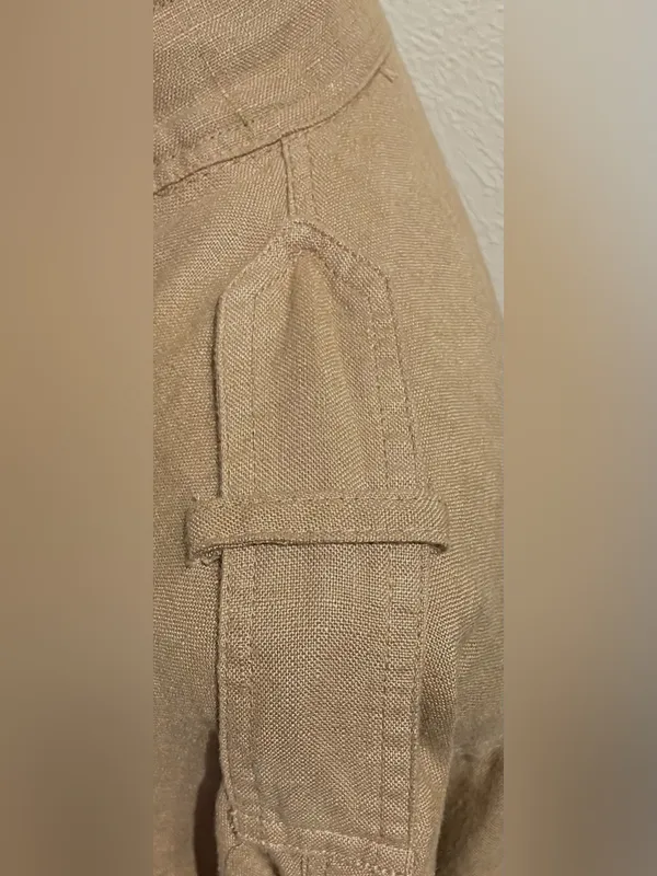Zara Basic Women’s Size XS Tan 100% Linen Jacket Brown Utility Military Safari - Image 5