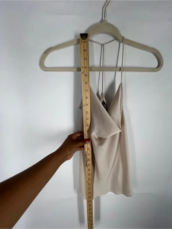 Express Light Nude‎ Chiffon Crepe Cowl Neck Spaghetti Strap Top M - Image 6