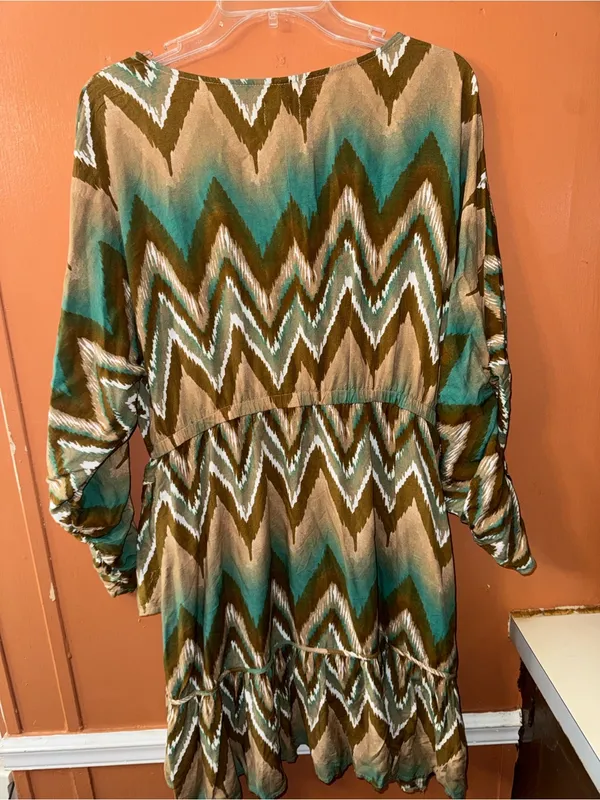 Ariat Chevron Mini Dress in Teal and Tan - Image 3