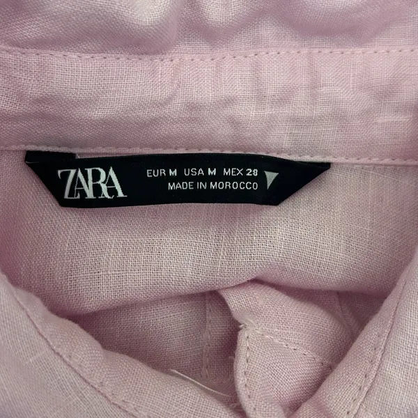 Zara Women Coastal Beachy Linen‎ Button Up Top M Pink Smocked Back Minimalist - Image 8