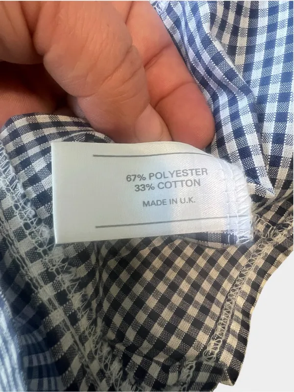 Vintage Richards Navy Gingham Puff Sleeve Button Blouse UK 10 US 6 - Image 8