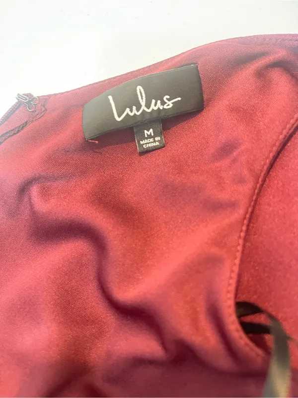 Lulu's Burgundy Cold-Shoulder Wrap Sheath Dress - Image 4