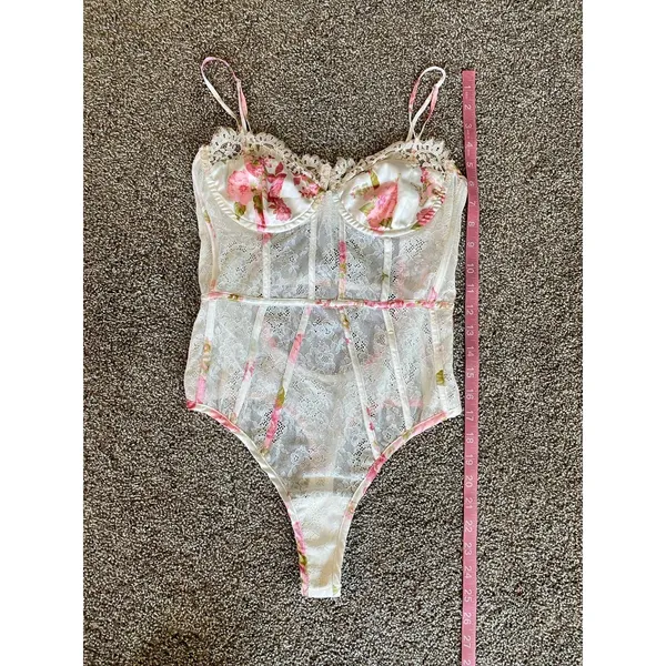 For Love & Lemons Floral Lace Bustier Bodysuit Small Pink White - Image 4