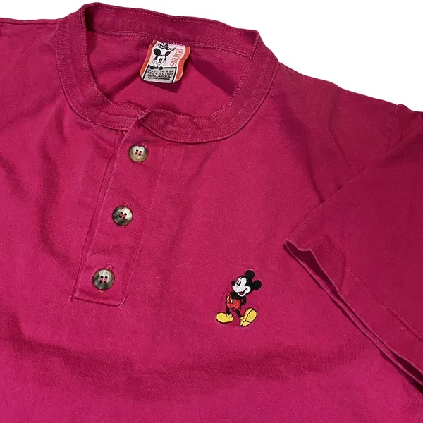 Disney Micky Mouse Henley Tee‎ Shirt Pink Single Stitch Size S/M - Image 2