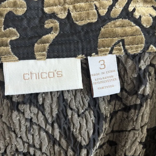 Chicos 3 Jacket Topper Womens XL Crinkle Velvet‎ Burnout Sheer Brown Whimsigoth - Image 9