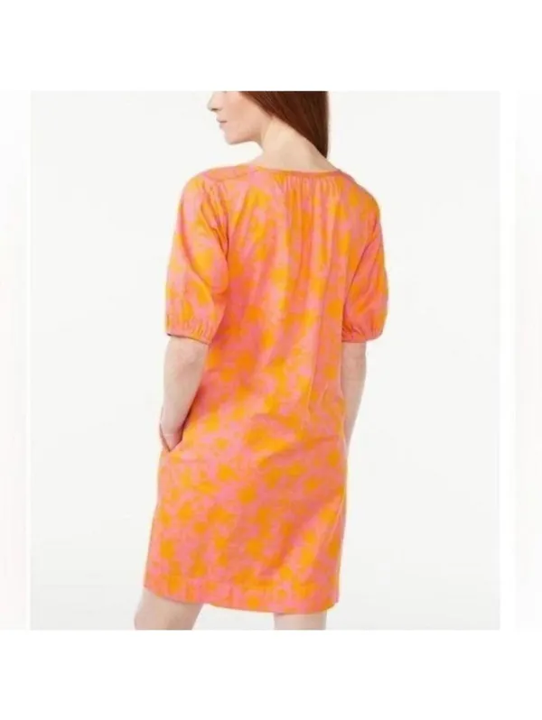 Free Assembly Pink and Orange Floral Shirred Short Sleeve Dress Pockets - Image 11
