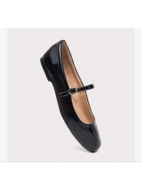 NEW Black Patent Mary Jane Flats Round Toe Ankle Strap Buckle Ballet Flats 9 - Image 3