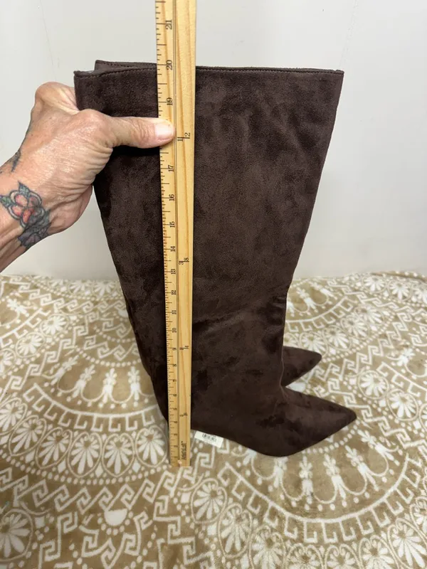 a new day Brown Knee-High Pointed-Toe Heeled Boots - Image 4