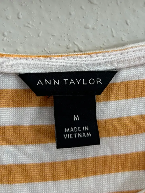 Ann Taylor Yellow Mustard White Striped Long Sleeve Top Scoop Neck Fall Casual - Image 2