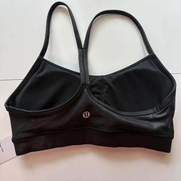 Lululemon Flow Y Bra Nulu Womens 4 Black Shimmer LW2DCQS RFXB Activewear - Image 2