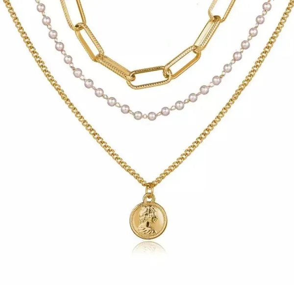 Pearl Paper Clip Multi Layered Necklace - Image 6
