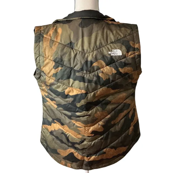 The North Face Womens Camo Puffer Vest Green Brown Quilted Full Zip Small - Image 9